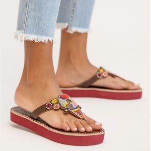 Laidback London Shibli Leather Sandal Red Mix size EU38 US 7-7.5 Almost New!!